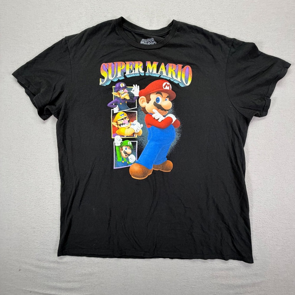 Nintendo Super Mario T-Shirt Mens XL Black Graphic Tee Luigi Wario